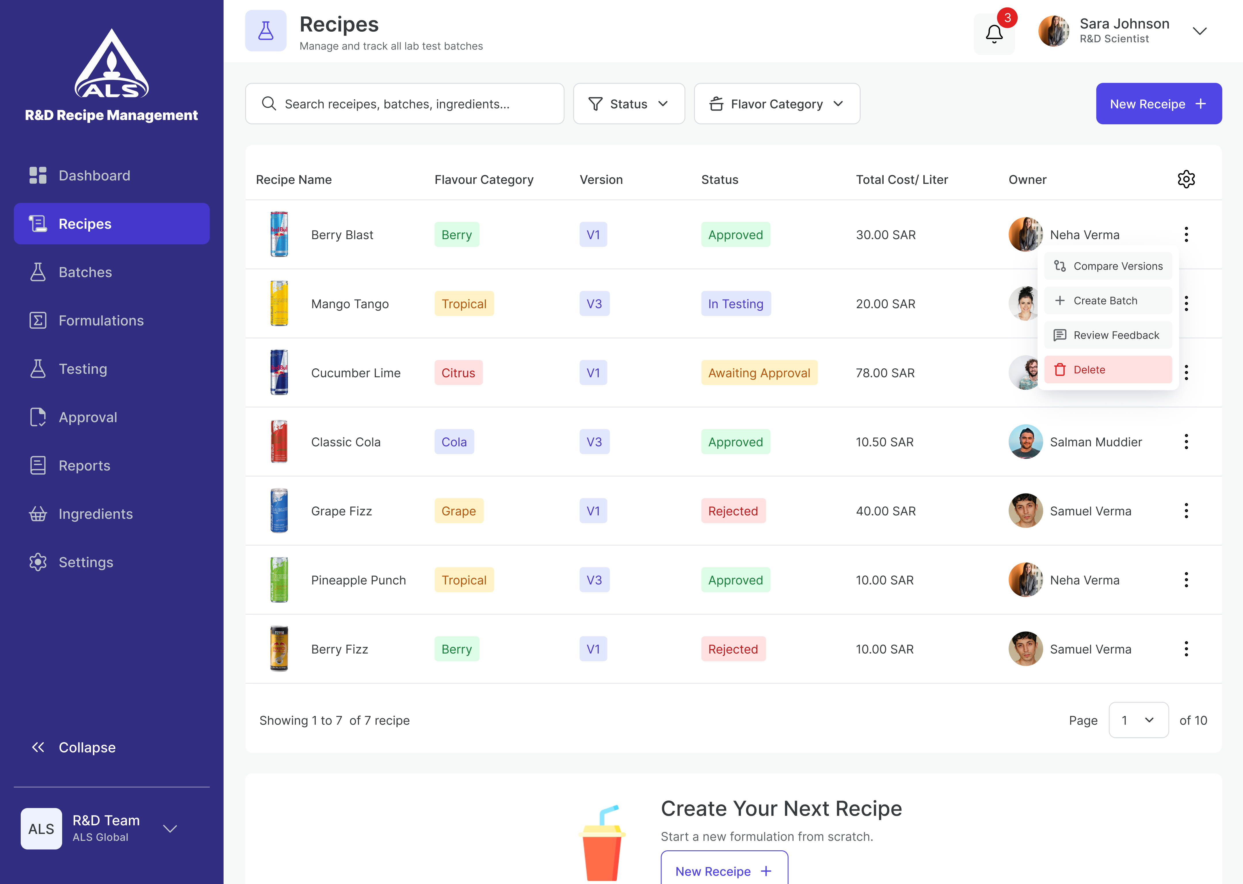 Sales Management Screen